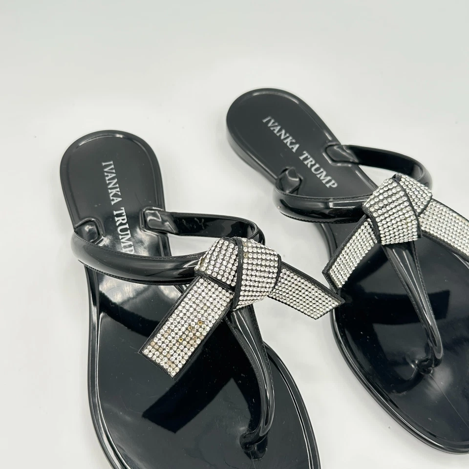 Женские сандалии Ivanka Trump 6 черные стринги желе шлепанцы бант со стразами Itnaza - Изображение 2 из 4