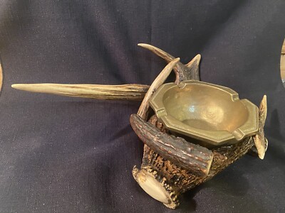 Vintage German Stag's Horn Ashtray w/Cast Brass Ashtray ~TB38