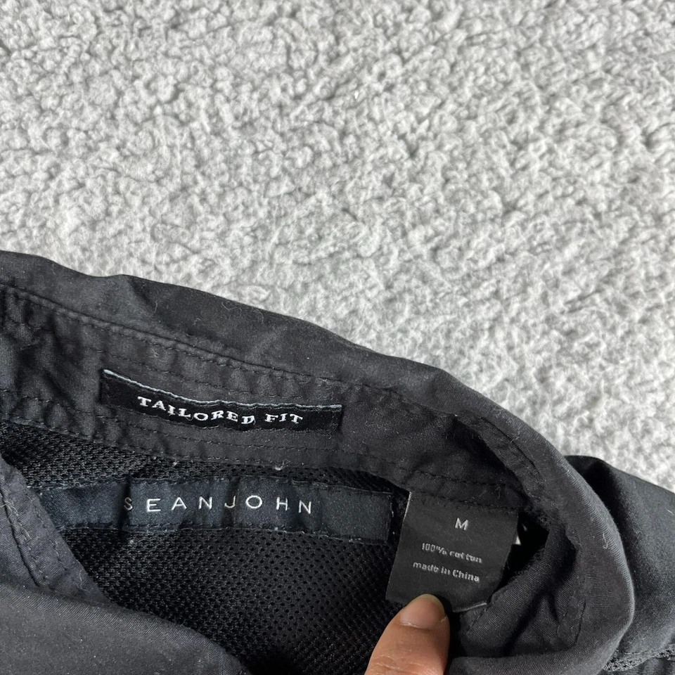 Camisa Sean John Para Hombre Mediana Negra Abotonada Ajuste A Medida Bolsillo Militar Exterior Foto 3 de 4