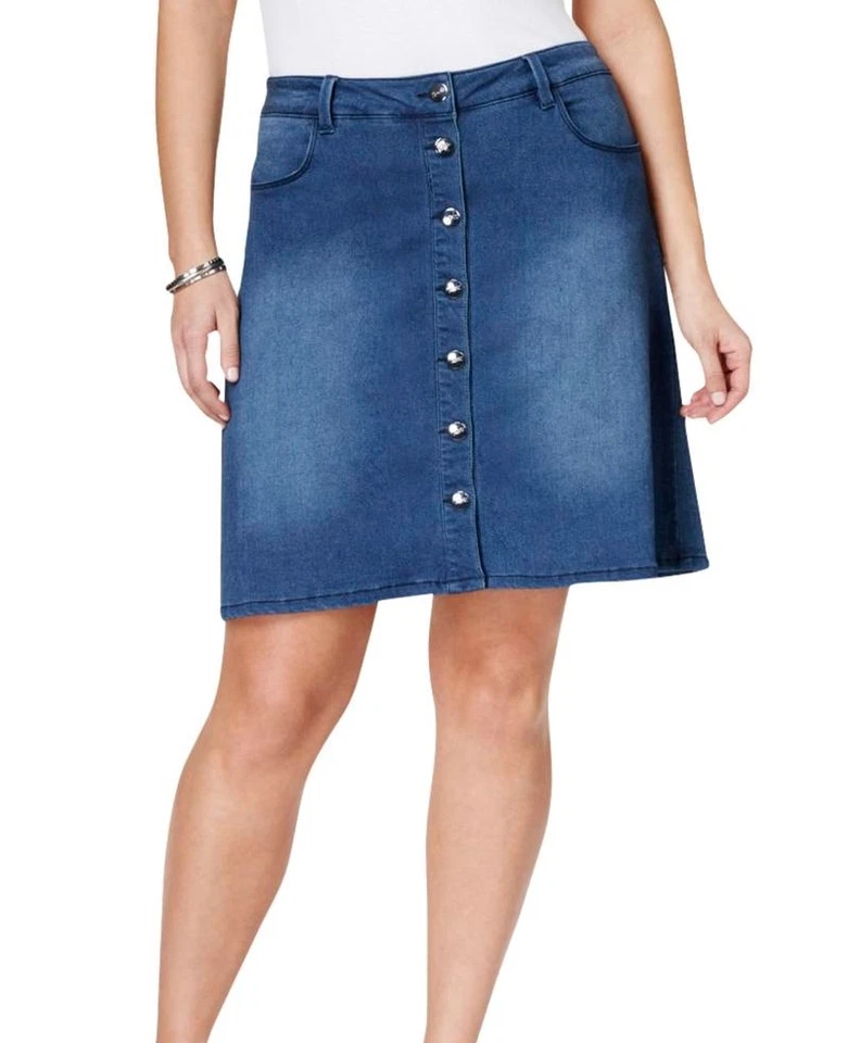 Falda Denim Nanette Lepore Elastizada Cierre Botón Azul Talla Grande 22W Foto 3 de 4