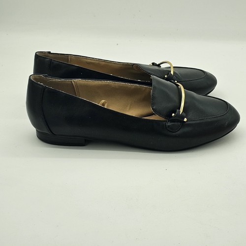 Lane Bryant Womens Slip On Flat Loafer Cushioned Gold Bar at Front Black 10 W - Picture 9 of 11