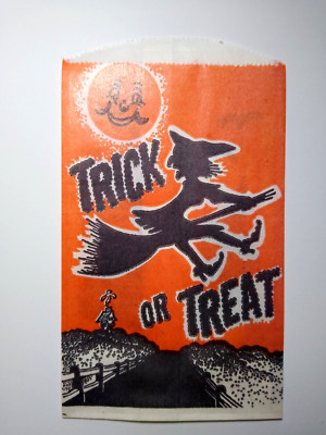 Halloween Candy Treat Bag Full Moon With Face Flying Witch Haunted House Bats