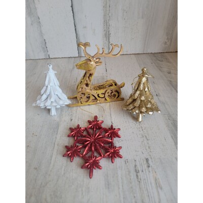 Reindeer golden tree snowflake glitter ornament Xmas set