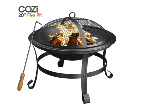 20" Wood Burning Fire Pit with Iron Net and Cover Lid for Backyard and Camping