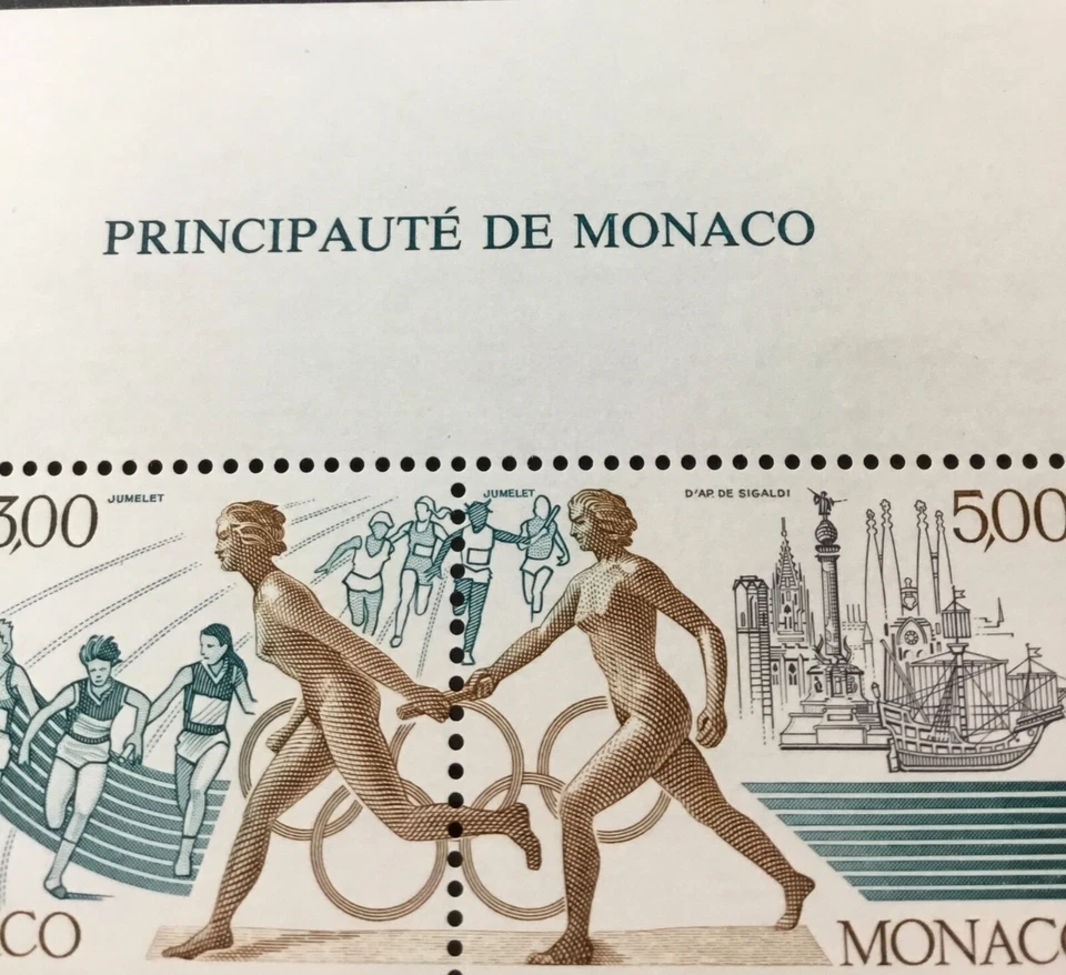 MÓNACO #1759. Juegos Olímpicos 1992. PAR HORIZONTAL COMO S/HOJA. (YVERT CV $100+) MNH Foto 3 de 4