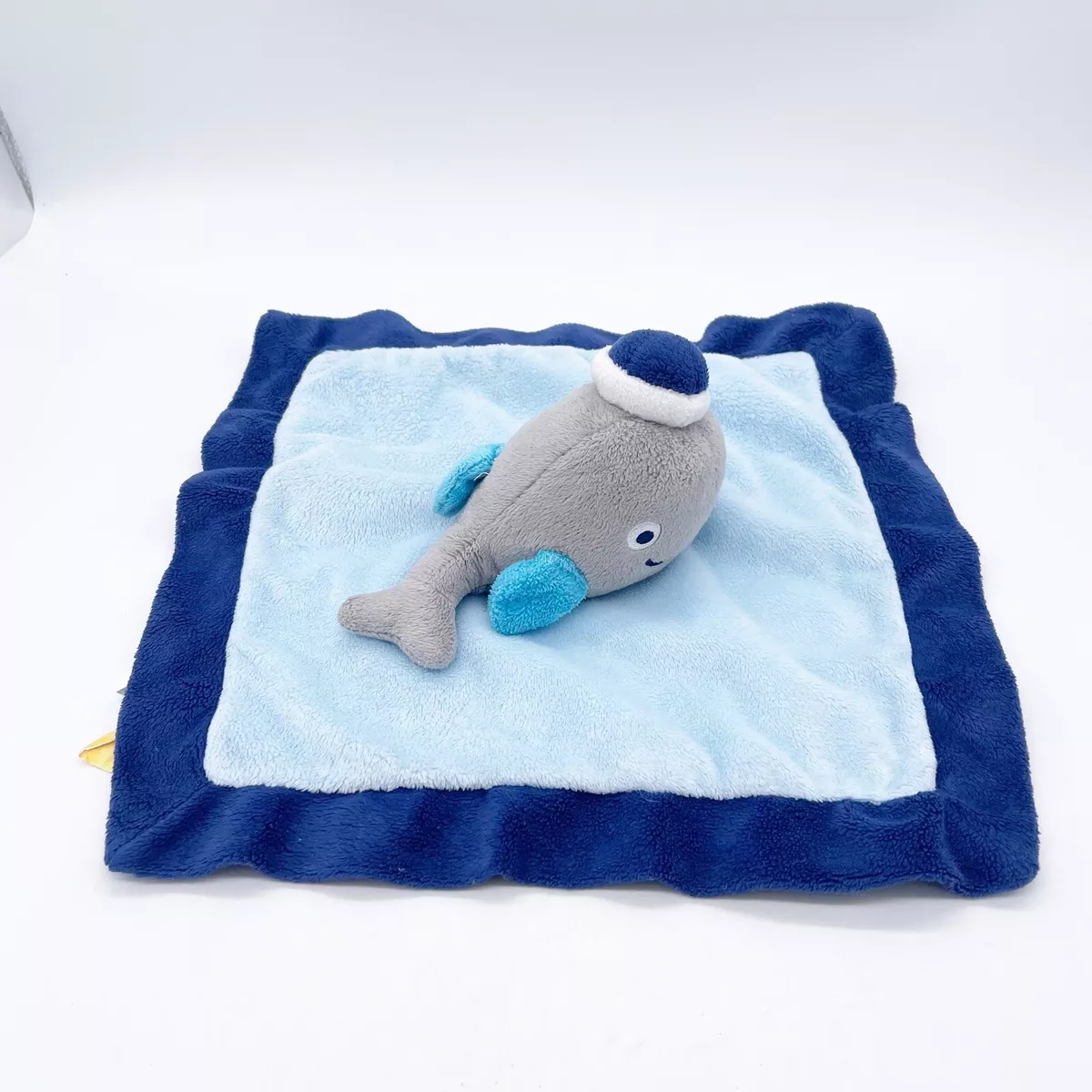 BananaFish Blue Gray Whale Baby Lovey Security Blanket Nautical Ocean 11 x 11