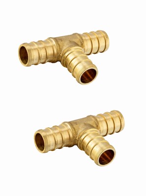 2 PCS EFIELD PEX 1''x1''x1'' Tee Brass Barb Crimp Fittings, Lead Free, NSF/ANSI 61