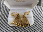 Vintage Clip on Earrings Gold Tone Dangle Drop Chains w Metal Ball Beads T1 — photo 1