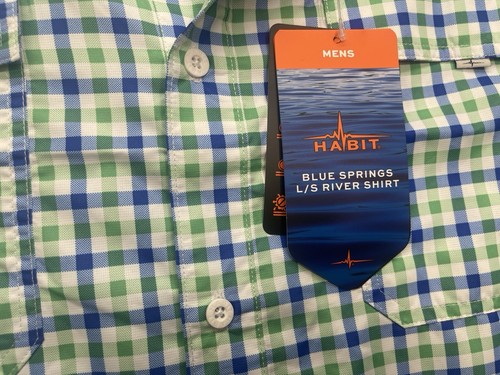 Habit Shirt Men's 4XL Fishing Blue Green Plaid River Quick Dry Button Up NWT - Picture 4 of 12