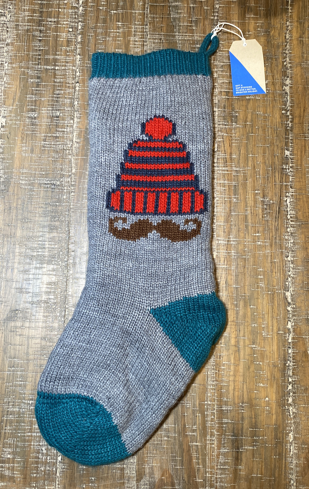 Gap Kids JUMBO Christmas Stocking Pottery Barn West Elm Knit Mustache 24”  RARE