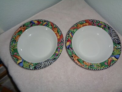 2 Vintage Sakura Magic Jungle Ultra Porcelain Rimmed Soup