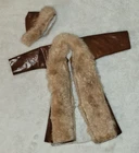 Vintage Clone Barbie Mod Maddie 70s Faux Fur Leather Trench Coat Hat Set