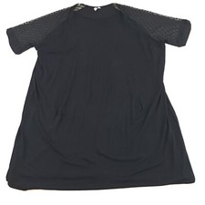 Asos Dress Womens 24 Black T Shirt Knit Stretch Swiss Dot Sheer Sleeves