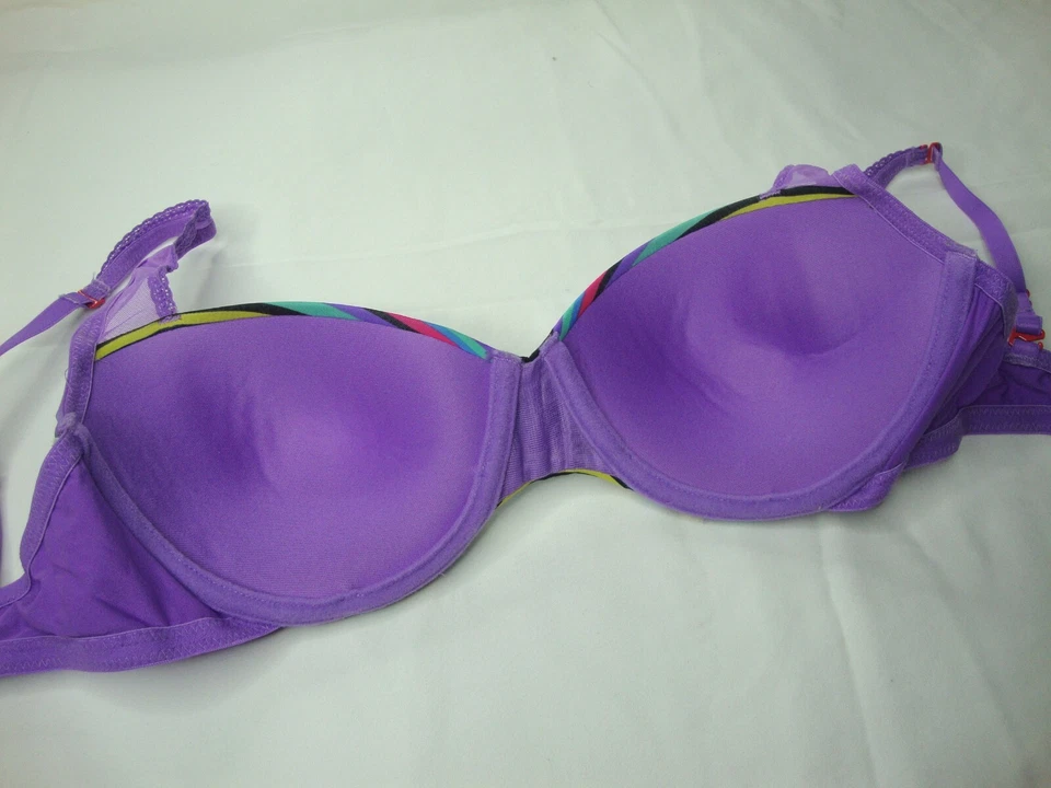 Josie by Natori Push Up Bra 32C Padded UW Purple Striped Convertible Straps - Image 4 of 4
