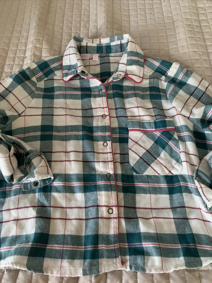 NUEVO SIN ETIQUETAS HACER MODELO Pijama a Cuadros Verde Blanco PJ Prendas para Dormir Camisa Franela Pequeña Foto 2 de 4