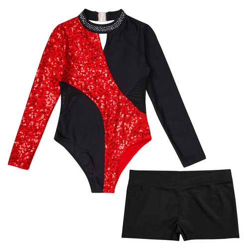 Kids Girl's Dance Outfit Training Rompers Patchwork Bodysuit With Bottoms Set - Picture 37 of 66
