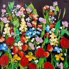 Original Art Wild Flowers Painting Colorado Impasto Oil 6x6 Picture Flower Small