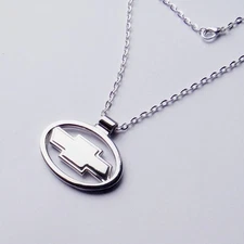 ForeverHandCrafted CHEVROLET Emblem Necklace - Large Chrome Steel Chevy Pendant