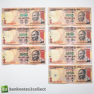 INDIA: 7 x 1 000 Indian Rupee Banknotes.