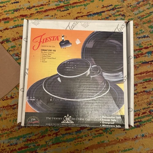 VINTAGE Fiesta Ware 5pc Place Setting - COBALT BLUE: 830 105 OLD STOCK