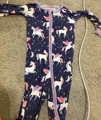 Little Sleepies Unicorn Print Zip One Piece Pajamas 18-24 Months Purple Navy