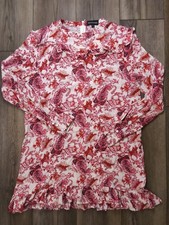 PrettyLittleThing Red Paisley Boho Floral Ruffle Long Sleeve Mini Dress Sz 10