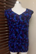 1970s Vintage Blue Purple Black Crotchet Granny Square Sleeveless Sweater Vest