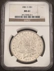1881-S MORGAN DOLLAR ** NGC GRADES AS MS-61 **  PROBLEM FREE COIN **   (7691)