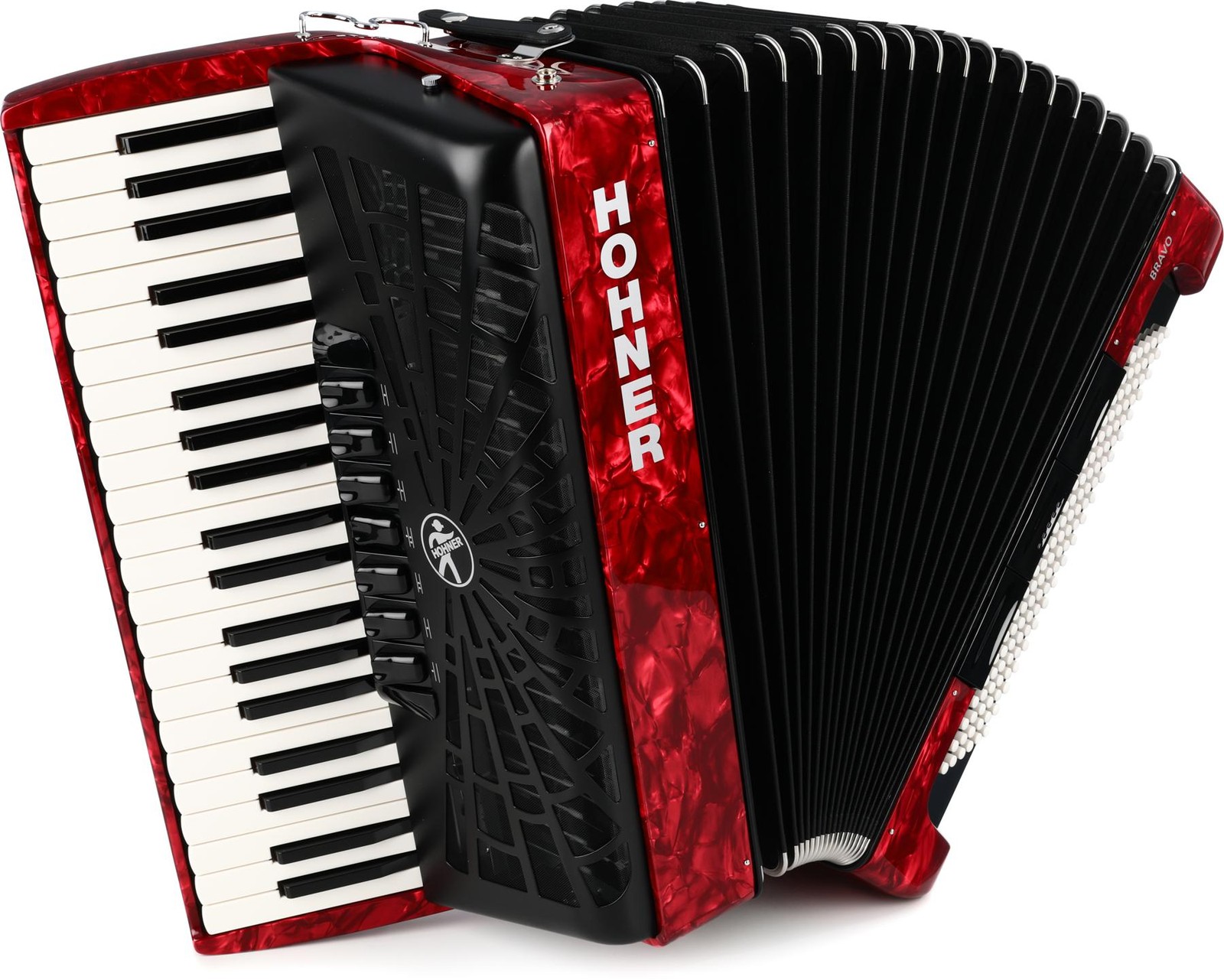 Аккордеон для хроматического фортепиано Hohner Bravo III с 120 клавишами - Жемчужно-красный 506190₽