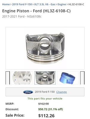 #ad Genuine Ford Engine Piston HL3Z 6108 C $85.00