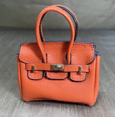 Mini Birkin Bag Orange Micro Purse w/Gold Tone Hardware Keychain Earbud Case
