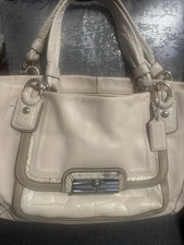 COACH Beige Shoulder Bag Metal Accent Double Handles Classic