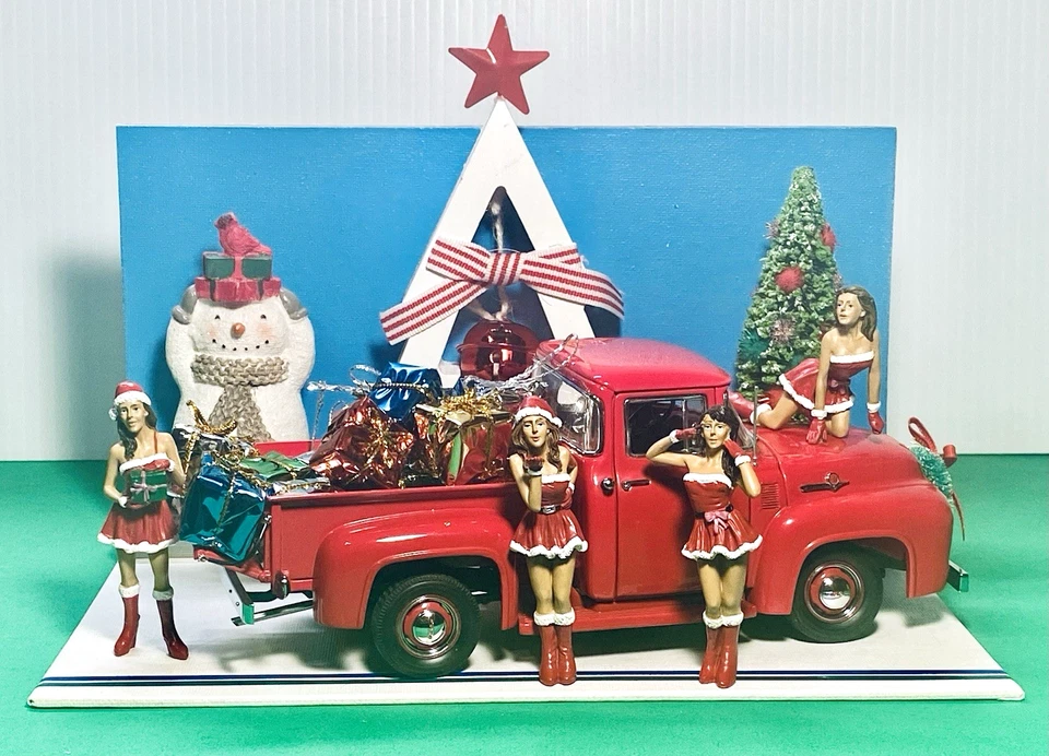 Danbury Mint Ford F-100 Pickup + American Diorama Christmas 4 Santa's Helpers - Image 4 of 4