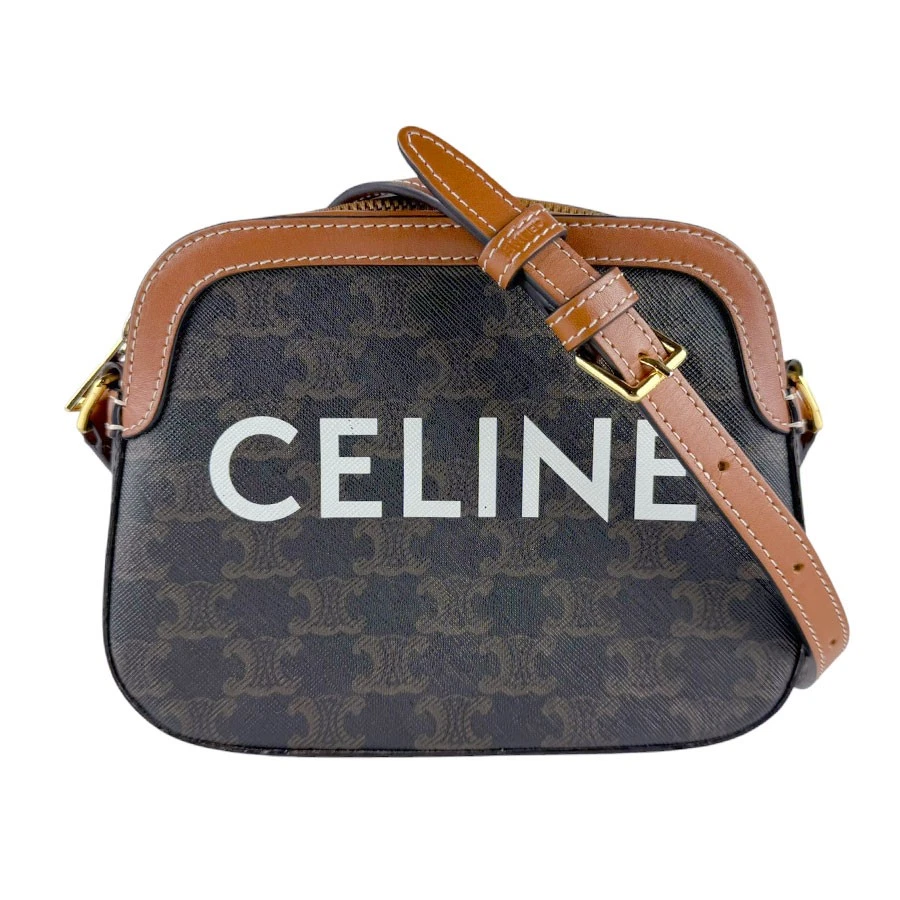 Celine — Auth CELINE Triomphe Small Camera Bag Shoulder Bag Brown PVC/Leather - z9605