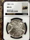 1881 S $1 Morgan Silver Dollar NGC MS63
