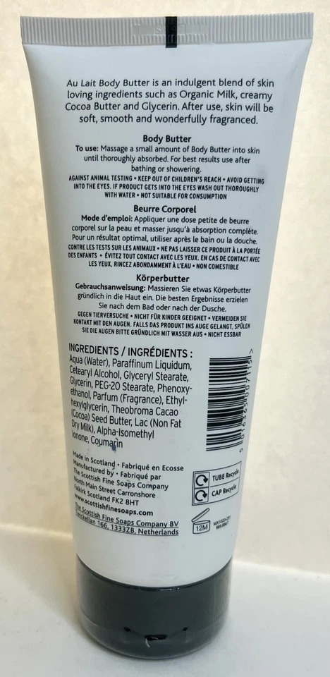 Au Lait Body Butter The Scottish Fine Soaps - 7 fl oz 200 ml fórmula sensible Foto 2 de 2