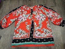 Fig and Flower Stunning Orange Floral Pattern Blouse Shirt Front Top PM Petite M