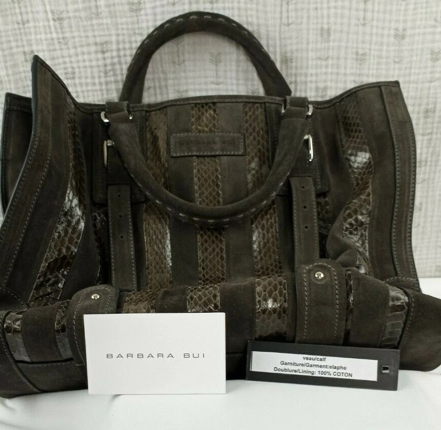 BARBARA BUI BROWN CALF LEATHER SNAKESKIN WOMEN LARGE TOTE BAG WEEK ENDER BAG - Imagem 3 de 4