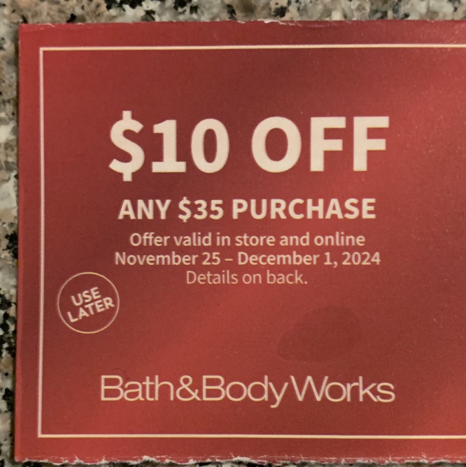 Bath & Body Works Coupons 25 Off (Exp 11/24) & 10 Off 35 Purchase