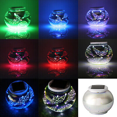 Solar Power 3D Colorful LED Firework Glass Lawn Light Ball 