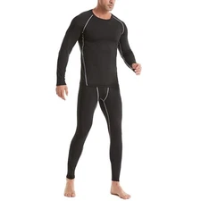 Men Winter Fleece Lined 100% Cotton Thermal Long Johns Top Bottom Underwear Set