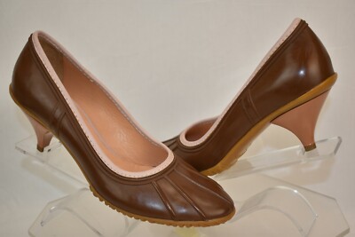 NEW CASADEI COCOA LUMBERJACK RUBBER RAIN  KITTEN HEEL PUMPS 10 ITALY 