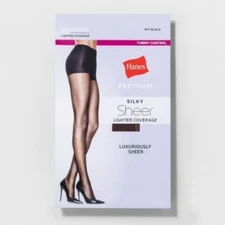 Hanes Premium Women's Silky Sheer Control Top Pantyhose - Off Black M