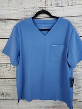 Jaanuu L Blue V-Neck Front Pocket Scrub Top NEW