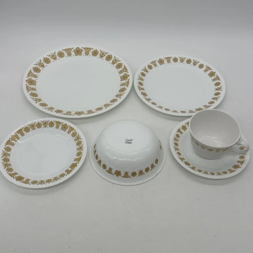 Corelle Corning Butterfly Gold Dinnerware Place Setting Plate Dish Bowl Cup Lot