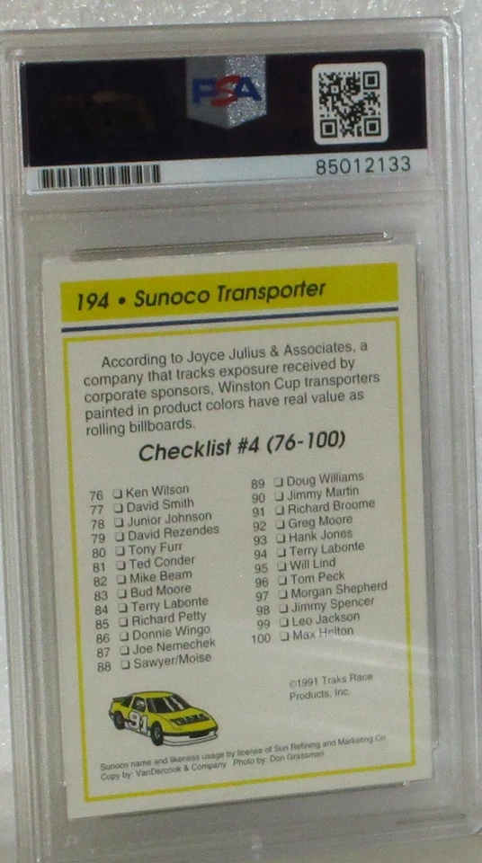1991 TRAKS TERRY LABONTE AUTOGRAPHED CHECKLIST CARD #194 PSA/DNA AUTHENTIC AUTO - Image 4 of 4