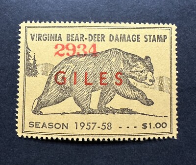 Damage Stamp 1957 VIRGINIA - Lot4 - State Bear Deer Damage Stamp - MNH **Giles ...