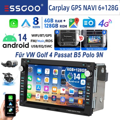 Für VW Polo 9N Golf IV Jetta MK4 Passat B5 128G DVR Android14 Autoradio GPS NAVI