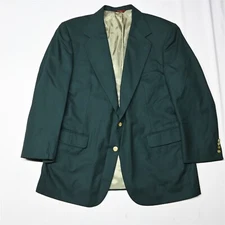 Vtg USA Made Corbin 44R Green Wool Hopsack Gold Button Mens Blazer Sport Coat