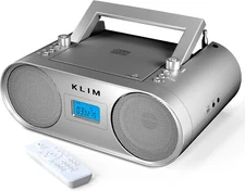 KLIM Boombox B4 CD Player Radio Portable Stereo w/Bluetooth,MP3, Remote (Silver)